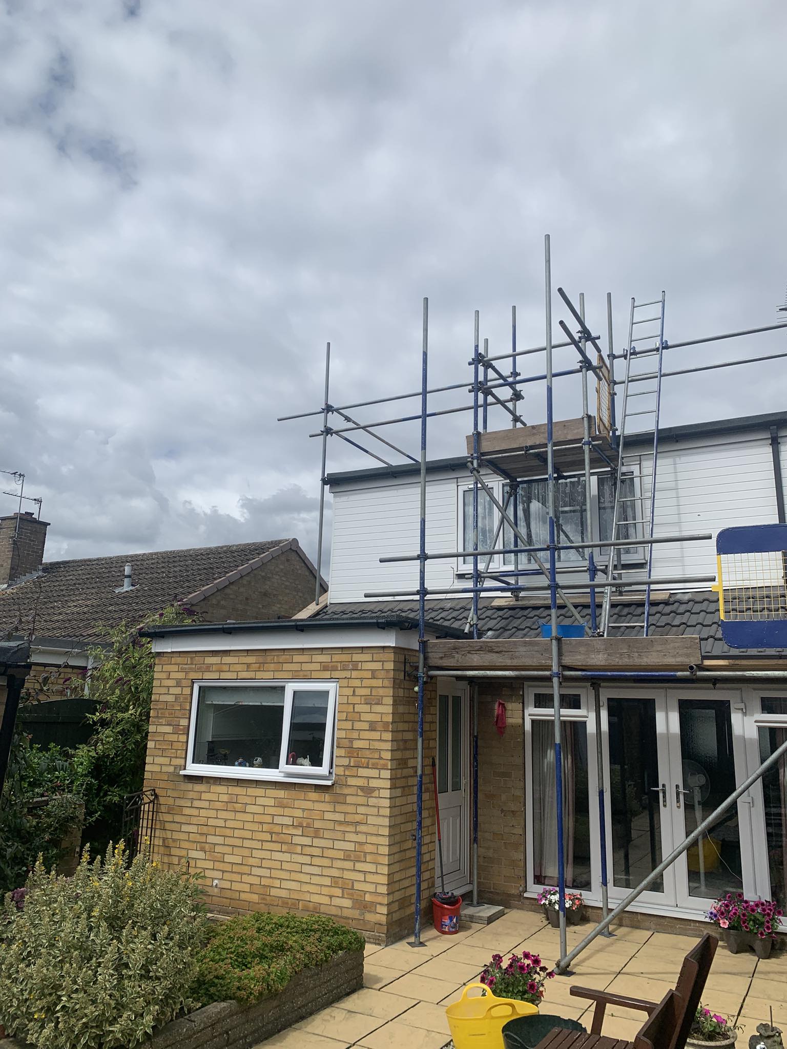Temporary scaffolding for Hull house painting